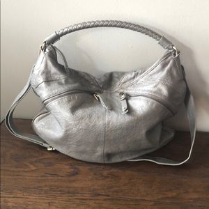 Metallic silver leather bag